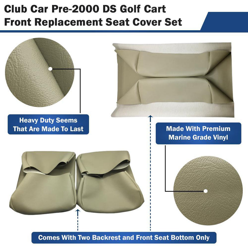 Beige Front Replacement Seat Cover Set - Club Car Pre-2000 - GolfCartSeatCover.com