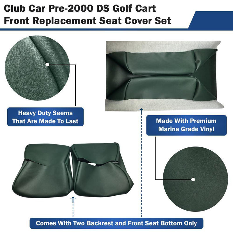 Hunter Green Front Replacement Seat Cover Set - Club Car Pre-2000 - GolfCartSeatCover.com