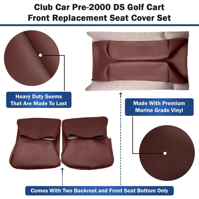 Burgundy Front Replacement Seat Cover Set - Club Car Pre-2000 - GolfCartSeatCover.com