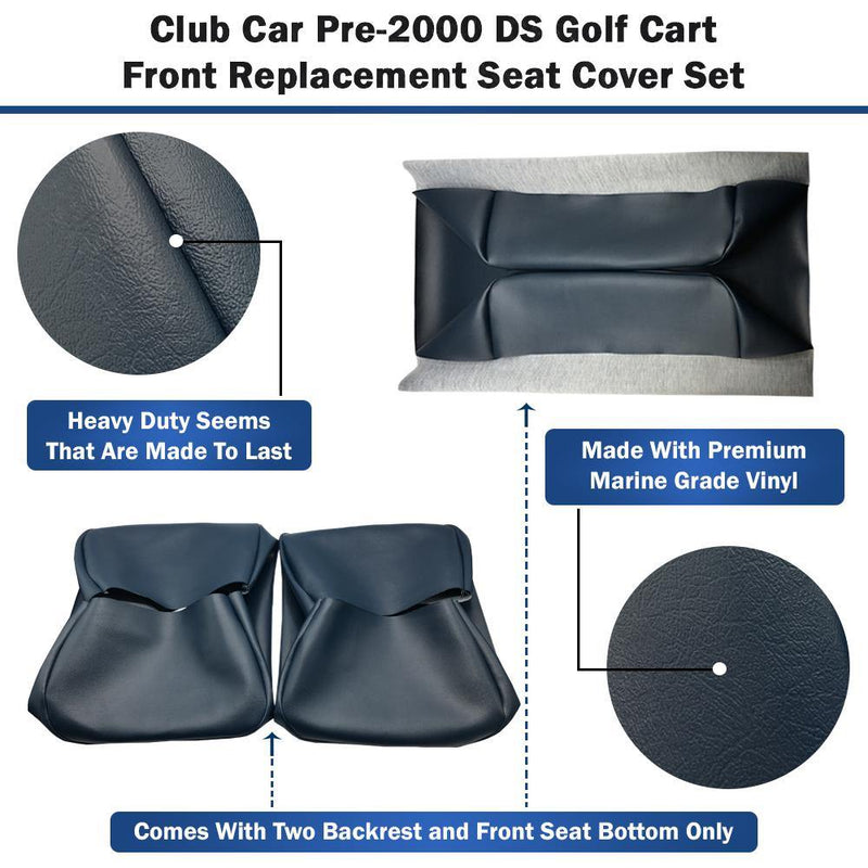 Navy Blue Front Replacement Seat Cover Set - Club Car Pre-2000 - GolfCartSeatCover.com