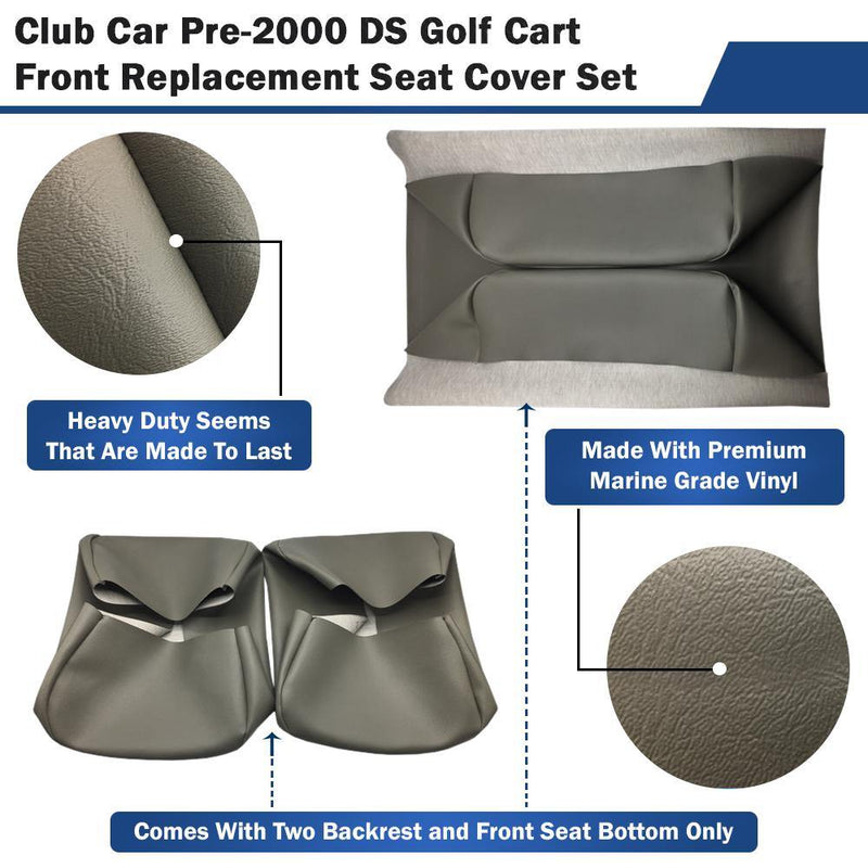 Gray Front Replacement Seat Cover Set - Club Car Pre-2000 - GolfCartSeatCover.com